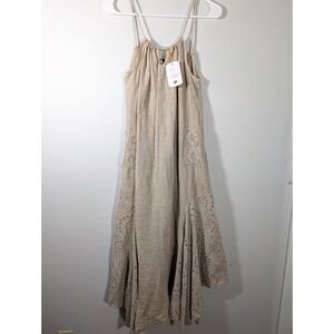 Marisima Italian Long Linen Sleeveless Dress Womens Small Cashmere Eyelet New